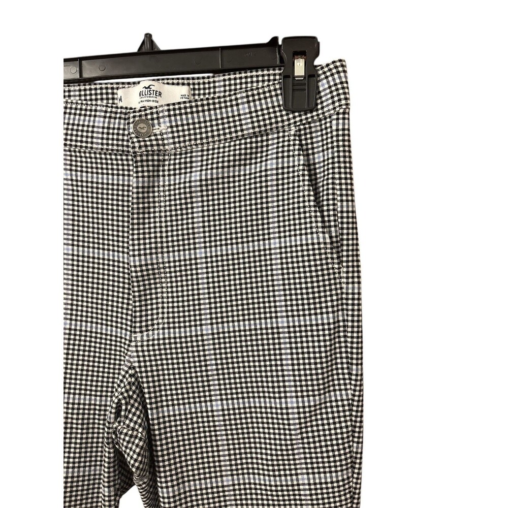 Hollister Womens Ultra High Rise Skinny Pants Plaid Black White Blue Medium - Picture 3 of 4